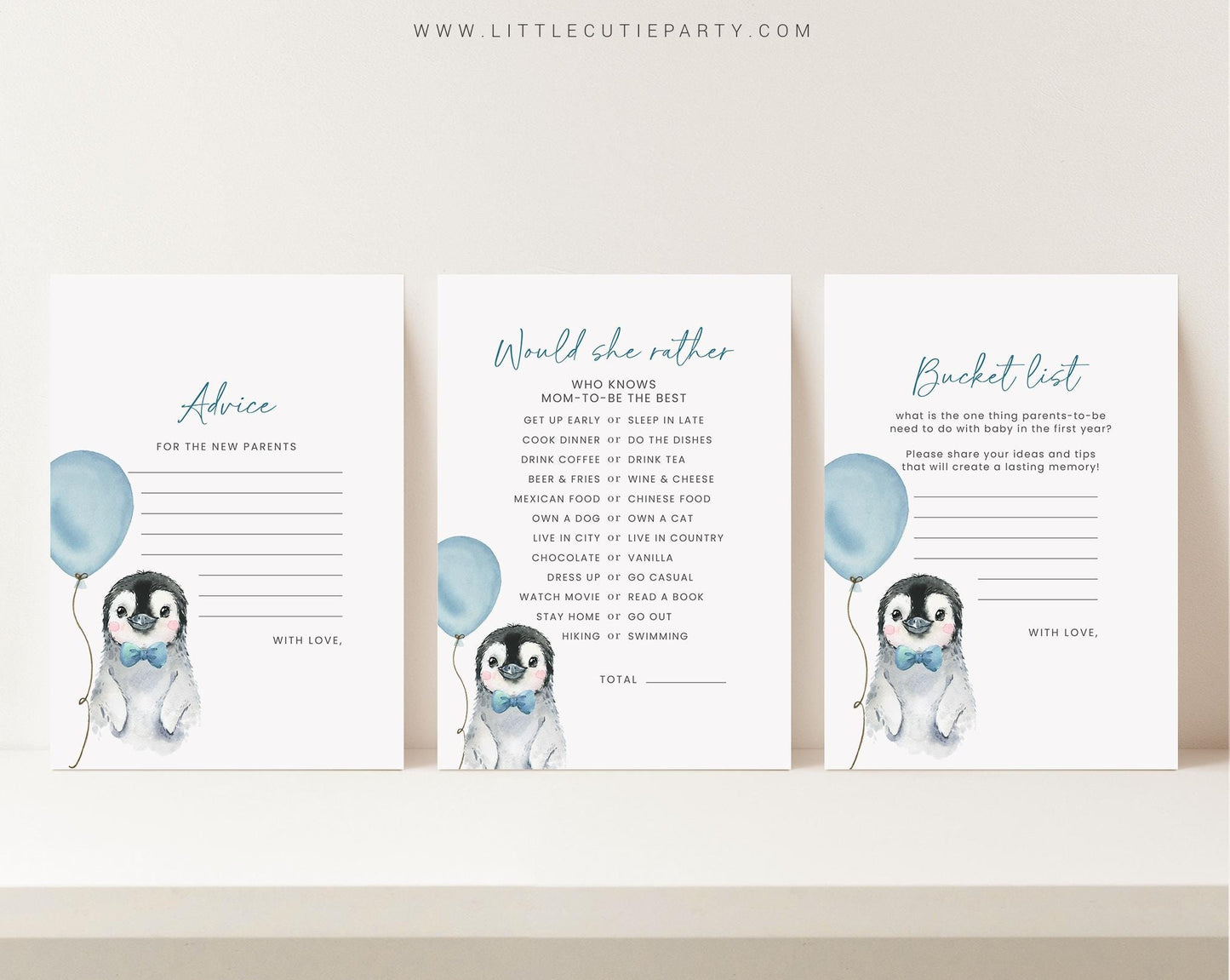 10 Editable Blue Penguin Baby Shower Games, Baby Boy Shower Games Bundle, Penguin Boy Set Neutral Baby Shower Party Games PENGBS002