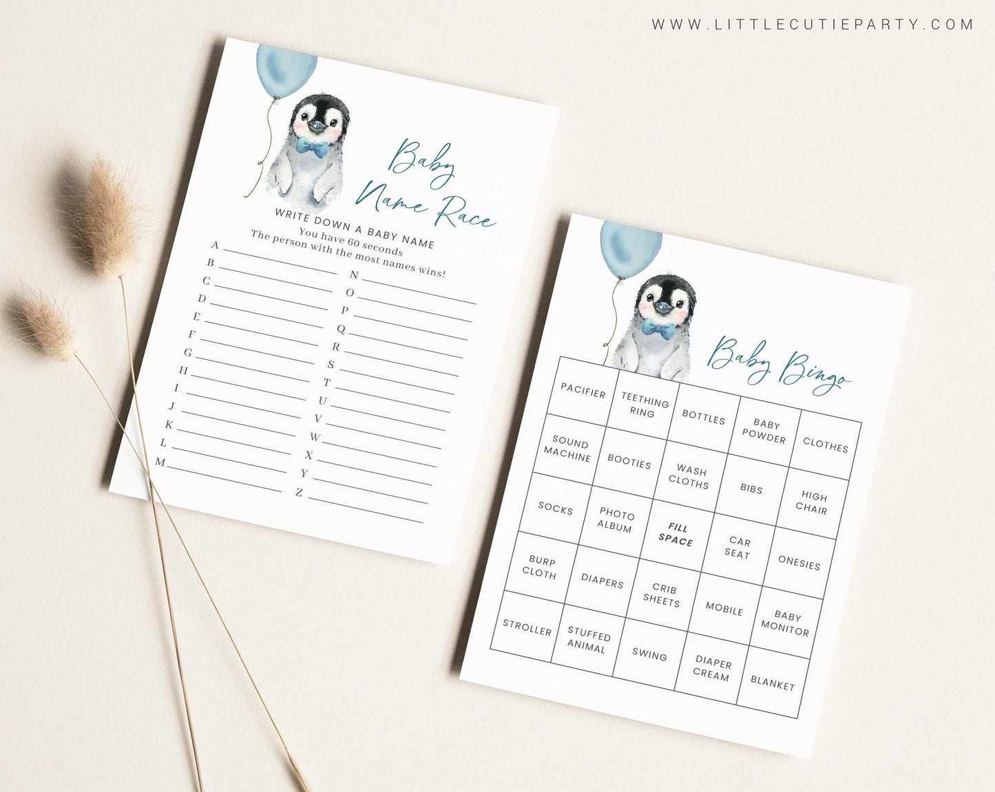 10 Editable Blue Penguin Baby Shower Games, Baby Boy Shower Games Bundle, Penguin Boy Set Neutral Baby Shower Party Games PENGBS002