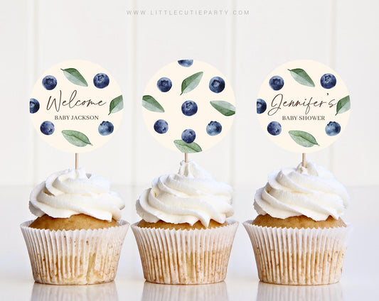 Editable Blueberry Baby Shower Cupcake Toppers, Blueberry Cake Topper for Party Decorations BLUEBS002