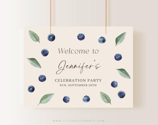 Editable Blueberry Baby Shower Backdrop, Berry Sweet Baby Shower Banner for Decoration BLUEBS002