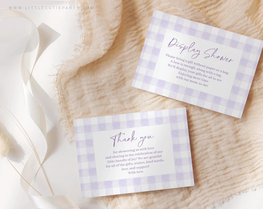 Editable Purple Baby Shower Thank you Card, Baby Shower Display Card for Purple Gingham Baby Shower Decor PGHBS001