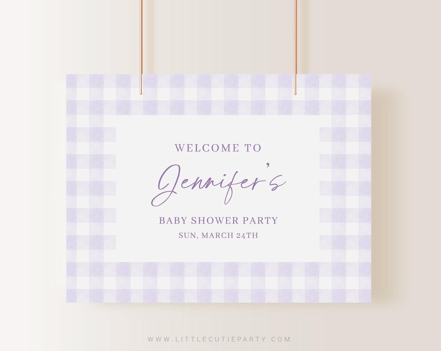 Editable Purple Gingham Baby Shower Backdrop, Purple Baby Shower Banner, Shower Sign for Purple Gingham Banner Welcome Sign PGHBS001