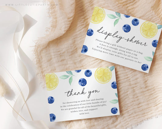 Editable Blueberry Lemon Thank you Card, Baby Shower Display Card for Sweet Berry Baby Shower Party BLEMBS001