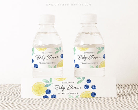 Editable Blueberry Lemon Water Bottle Labels, Sweet Berry Bottle Labels, Blueberry Baby Shower Decorations BLEMBS001