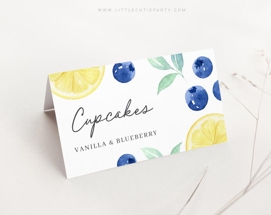 Editable Blueberry Lemon Food Labels, Food Tent cards, Food Tags, Folded Food Cards for Berry Sweet Baby Shower Party BLEMBS001