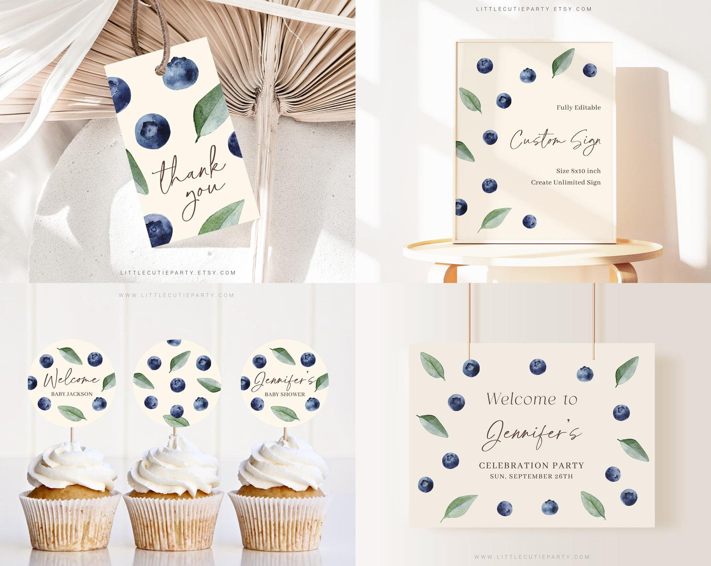 Editable Blueberry Baby Shower Bundle, Blueberry Baby Shower Decorations, with Games Bundle and All Decorations BLUEBS002
