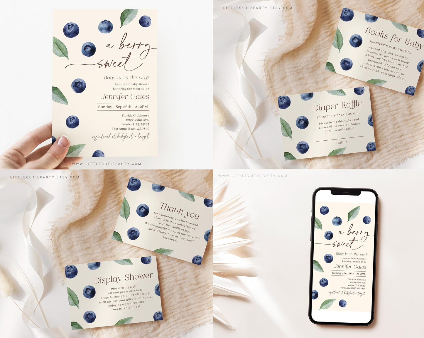 Editable Blueberry Baby Shower Bundle, Blueberry Baby Shower Decorations, with Games Bundle and All Decorations BLUEBS002