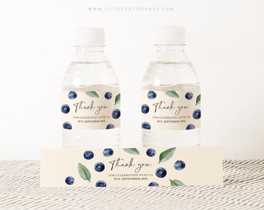 Editable Blueberry Water Bottle Labels, Sweet Berry Bottle Labels, Blueberry Baby Shower Decorations BLUEBS002