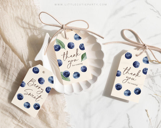 Editable Blueberry Baby Shower Favors, Sweet Berry Baby Shower Tags, 3 Thank you Tags for Baby Shower Party BLUEBS002