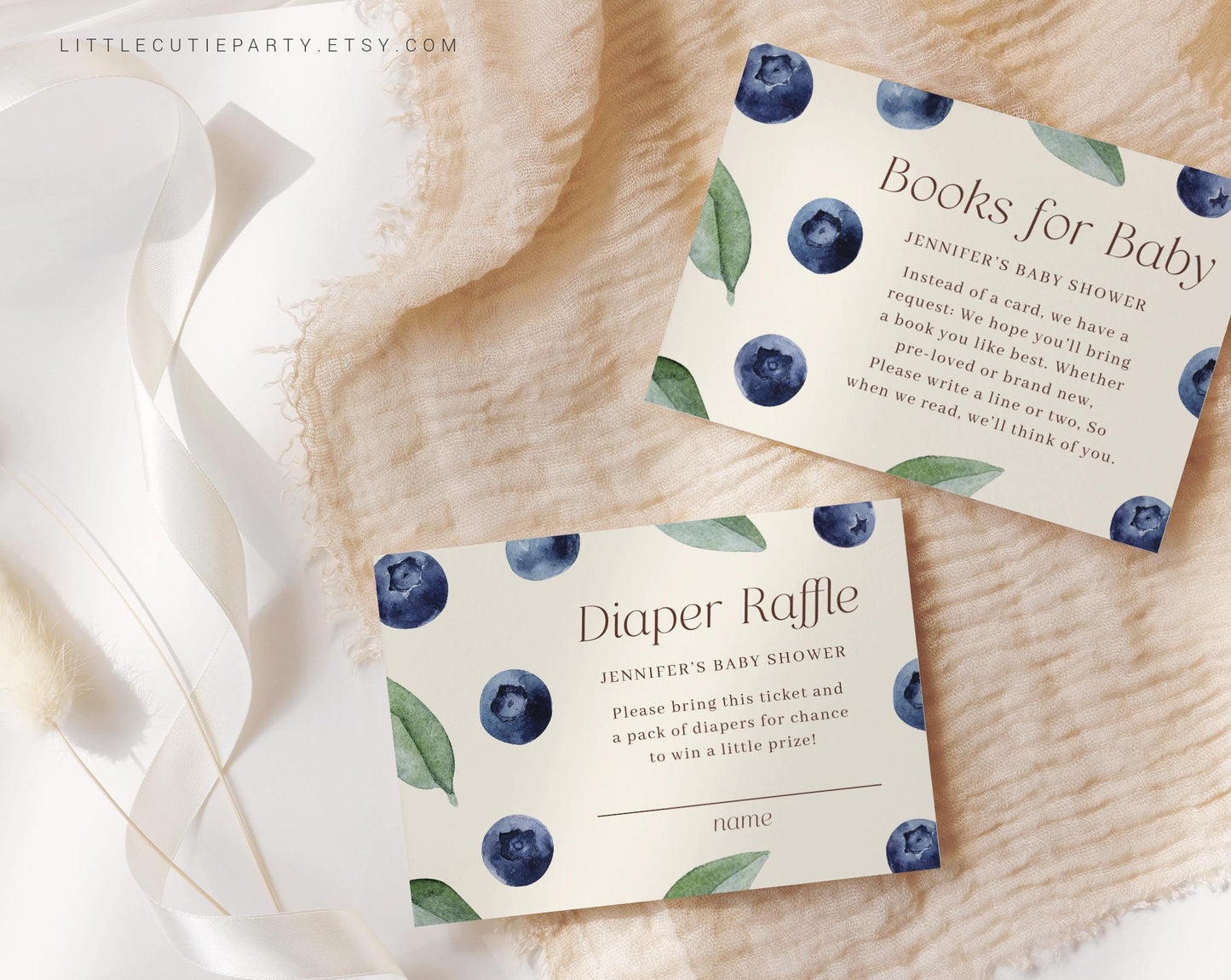 Editable Blueberry Baby Shower Evite, Blue Berry Baby Shower, with Diaper Raffle, Books for Baby and Gift Tag BLUEBS002