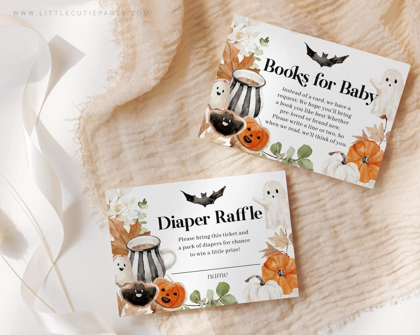 Editable Halloween Invite Set, Little Boo Baby Shower Invite Digital, Evite Digital Invitation Set HAWBS004
