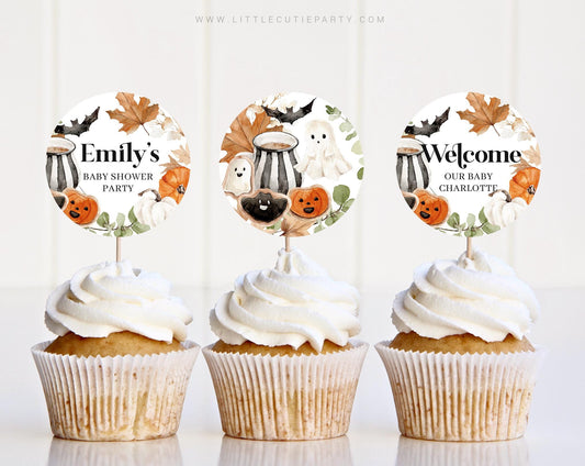 Editable Little Boo is Almost Due Cupcake Topper, Little Boo Cupcake Toppers, for Halloween Baby Shower Party Decor HAWBS004