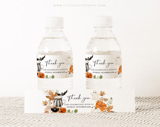 Editable Halloween Baby Shower Water Bottle Labels, Bottle Label for Little Boo is Almost Due Baby Shower Decorations HAWBS004