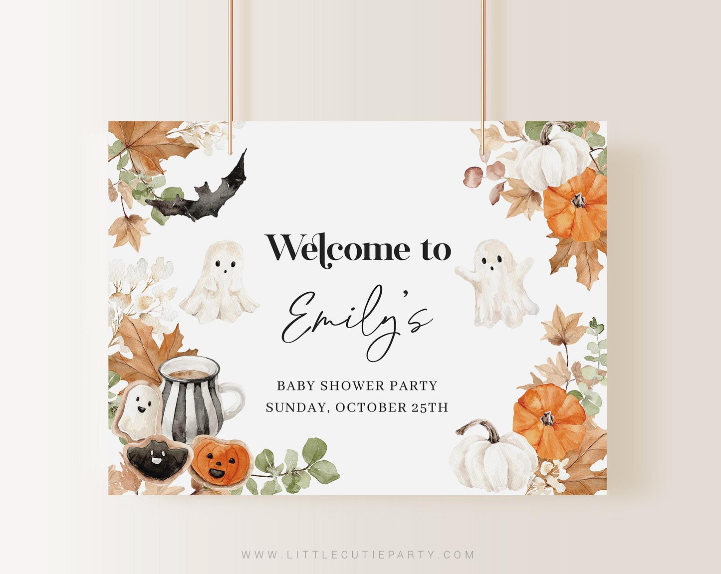 Editable Little Boo Baby Shower Backdrop, Halloween Baby Shower Banner, Shower Sign for Little Boo Party Decorations HAWBS004