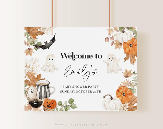 Editable Little Boo Baby Shower Backdrop, Halloween Baby Shower Banner, Shower Sign for Little Boo Party Decorations HAWBS004