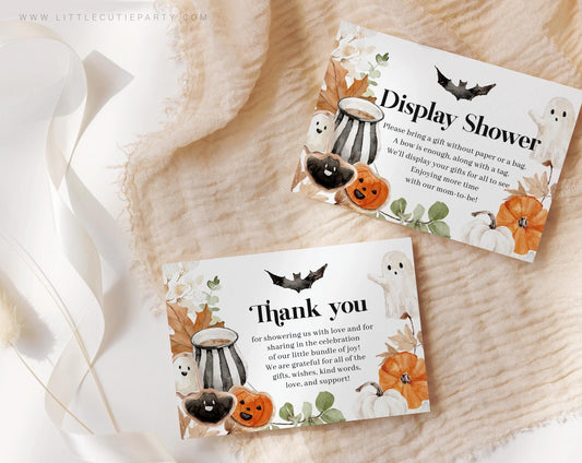 Editable Little Boo is Almost Due Thank you Card, Halloween Baby Shower Display Card for Little Boo Baby Shower Decor HAWBS004