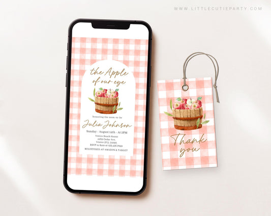 Editable Apple of our Eye Baby Shower Invites, Fall Baby Shower Invites Digital, Evite Digital Invitation Set APPBS001