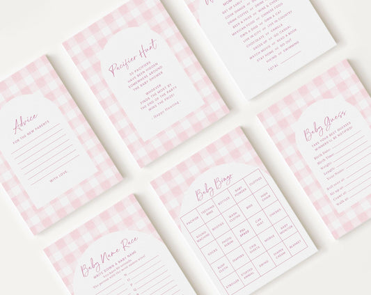 10 Editable Pink Gingham Baby Shower Games, Baby Girl Shower Games Bundle, Pink Bow Baby Game Bundle Set Neutral Baby Shower Games PGHBS002
