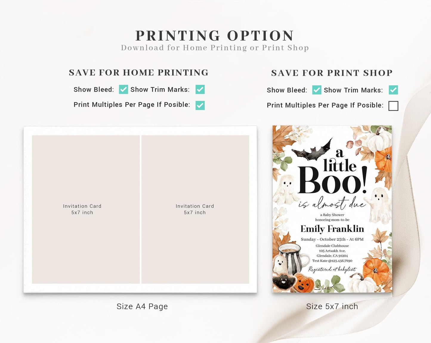 Editable Little Boo is Almost Due Baby Shower Invitation, Halloween Baby Shower Invite with Diaper Raffle, Books for Baby and Tag HAWBS004