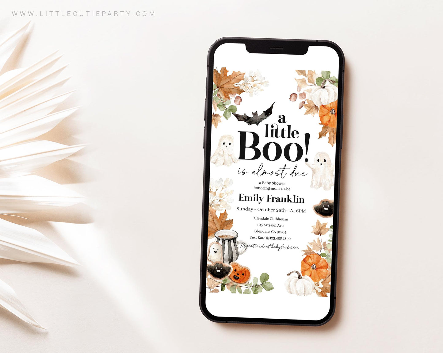Editable Halloween Invite Set, Little Boo Baby Shower Invite Digital, Evite Digital Invitation Set HAWBS004