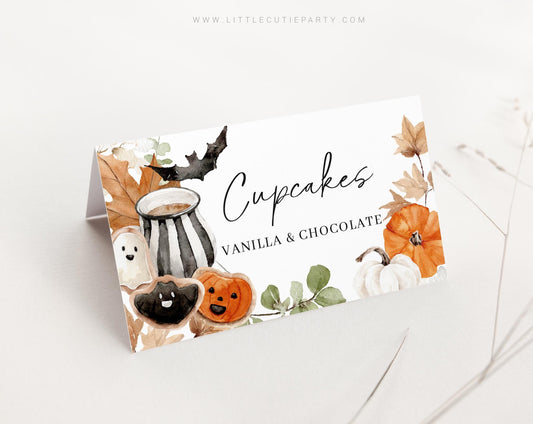 Editable Little Boo is Almost Due Baby Shower Food Labels, Food Tent cards, Folded Food Cards for Halloween Baby Shower Party Decor HAWBS004