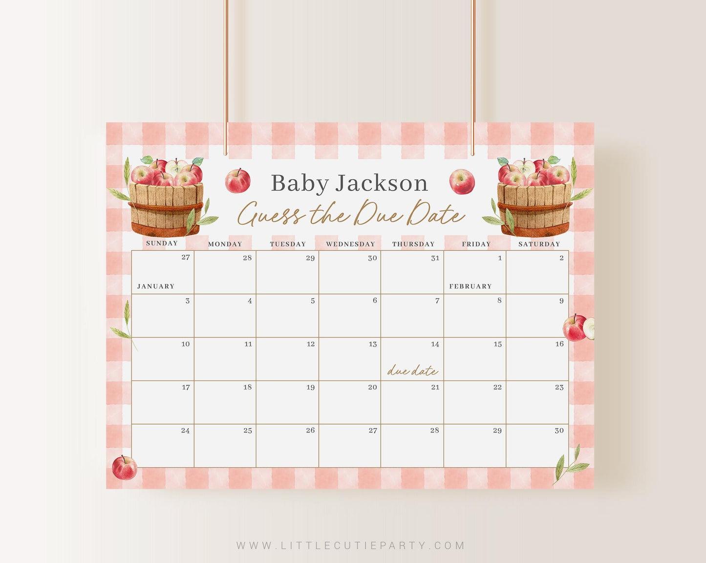 Editable Apple of Our Eye Baby Shower Calendar Prediction, Fall Baby Shower Due Date Calendar, for Apple Baby Shower Theme APPBS001