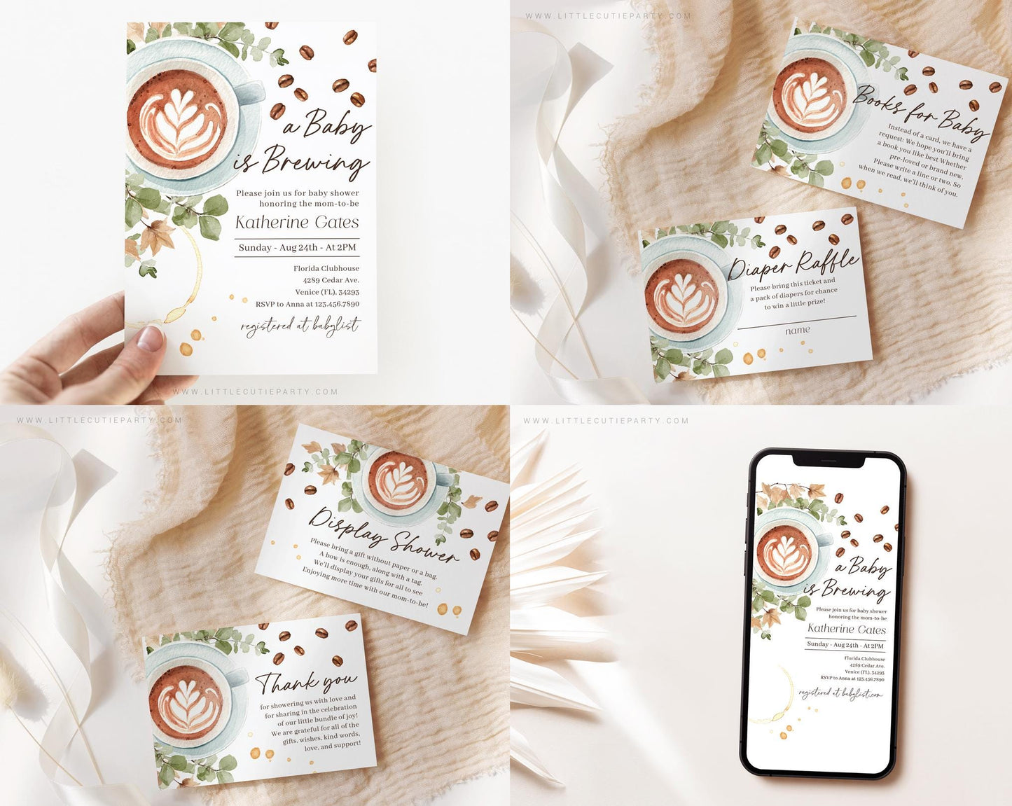 Editable Baby is Brewing Coffee Baby Shower Bundle, A Baby is Brewing Baby Shower Bundle with Halloween Games Bundle and Decor BRGBS001
