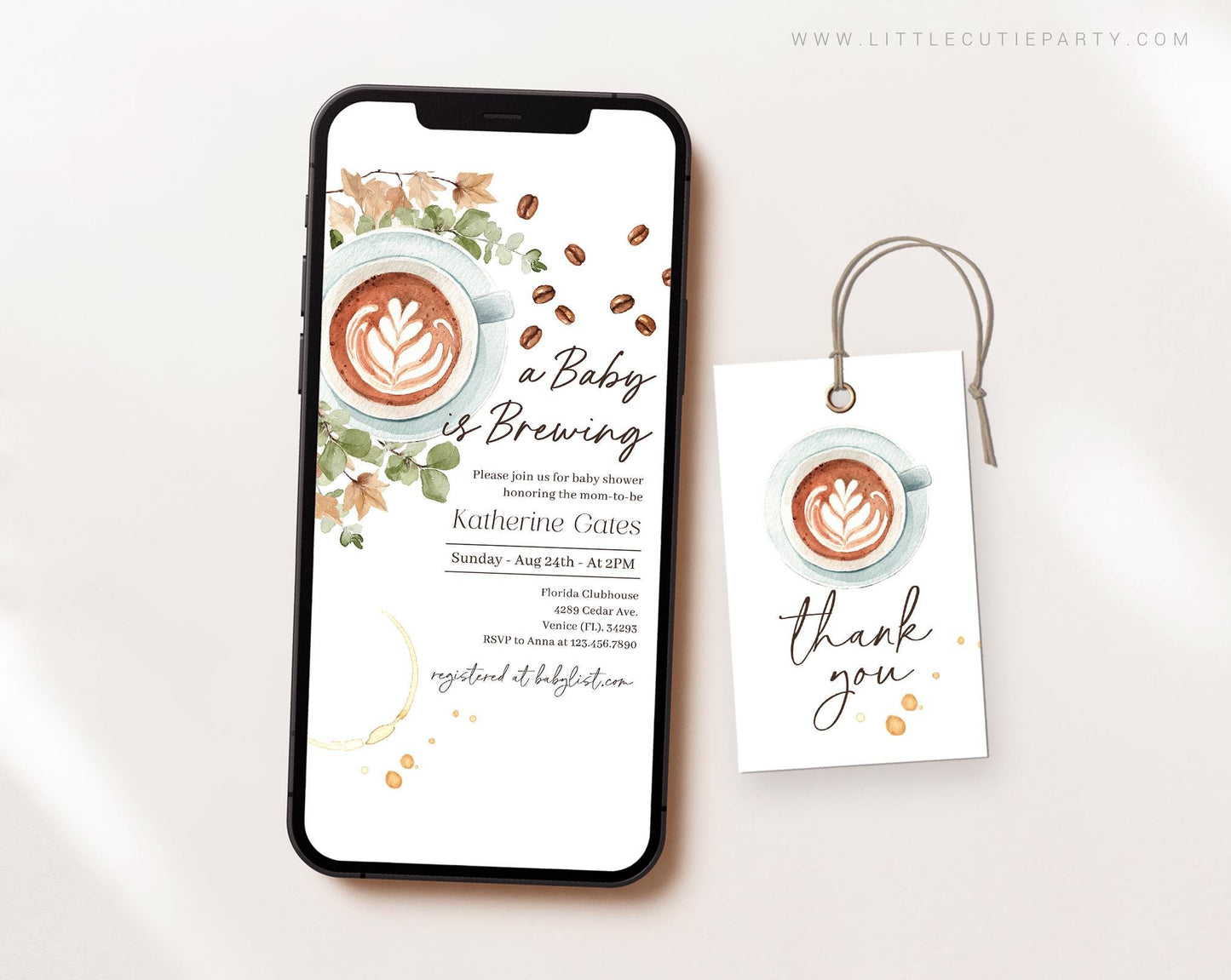 Baby is Brewing Shower Invite: Coffee Theme, Editable Digital Invitation Set BRGBS001