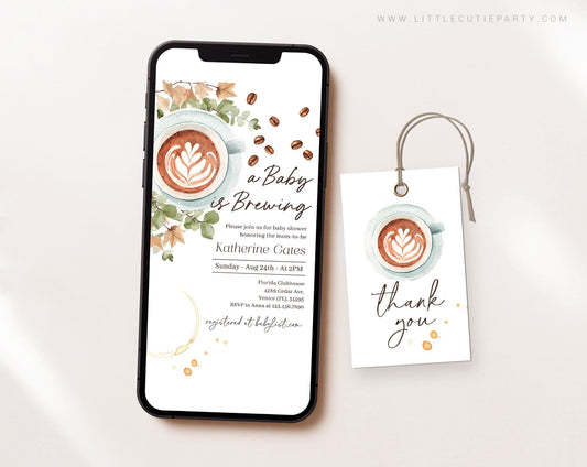 Baby is Brewing Shower Invite: Coffee Theme, Editable Digital Invitation Set BRGBS001