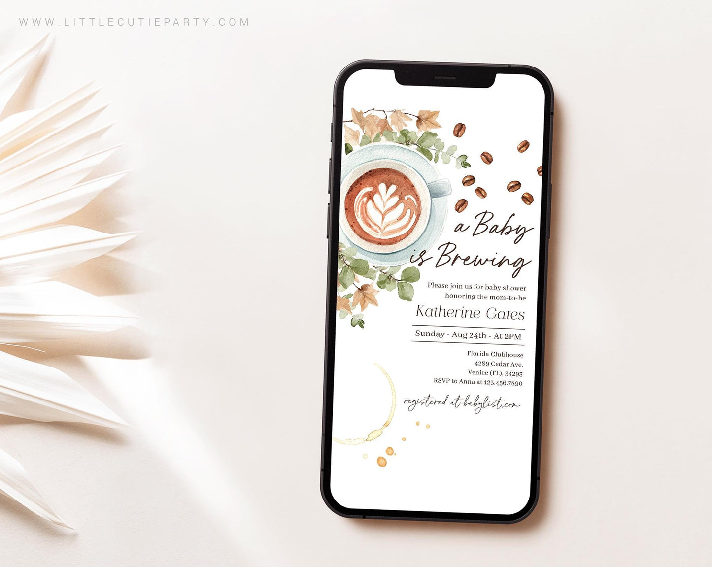 Baby is Brewing Shower Invite: Coffee Theme, Editable Digital Invitation Set BRGBS001