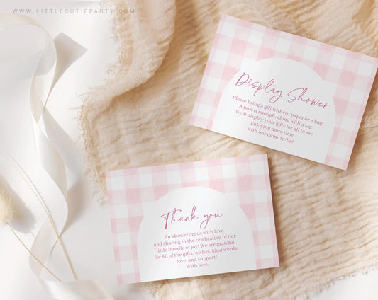 Editable Pink Gingham Baby Shower Thank you Card, Baby Shower Display Card for Pink Bow Baby Shower Decor PGHBS002