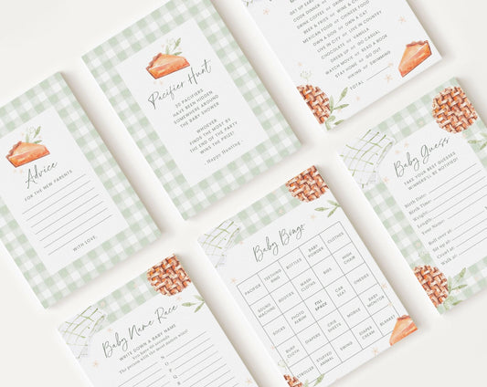 10 Editable Cutie Pie Baby Shower Games Bundle, Little Cutie Pie Sage Green Baby Shower Games, Thanksgiving Baby Shower Games CTPBS003