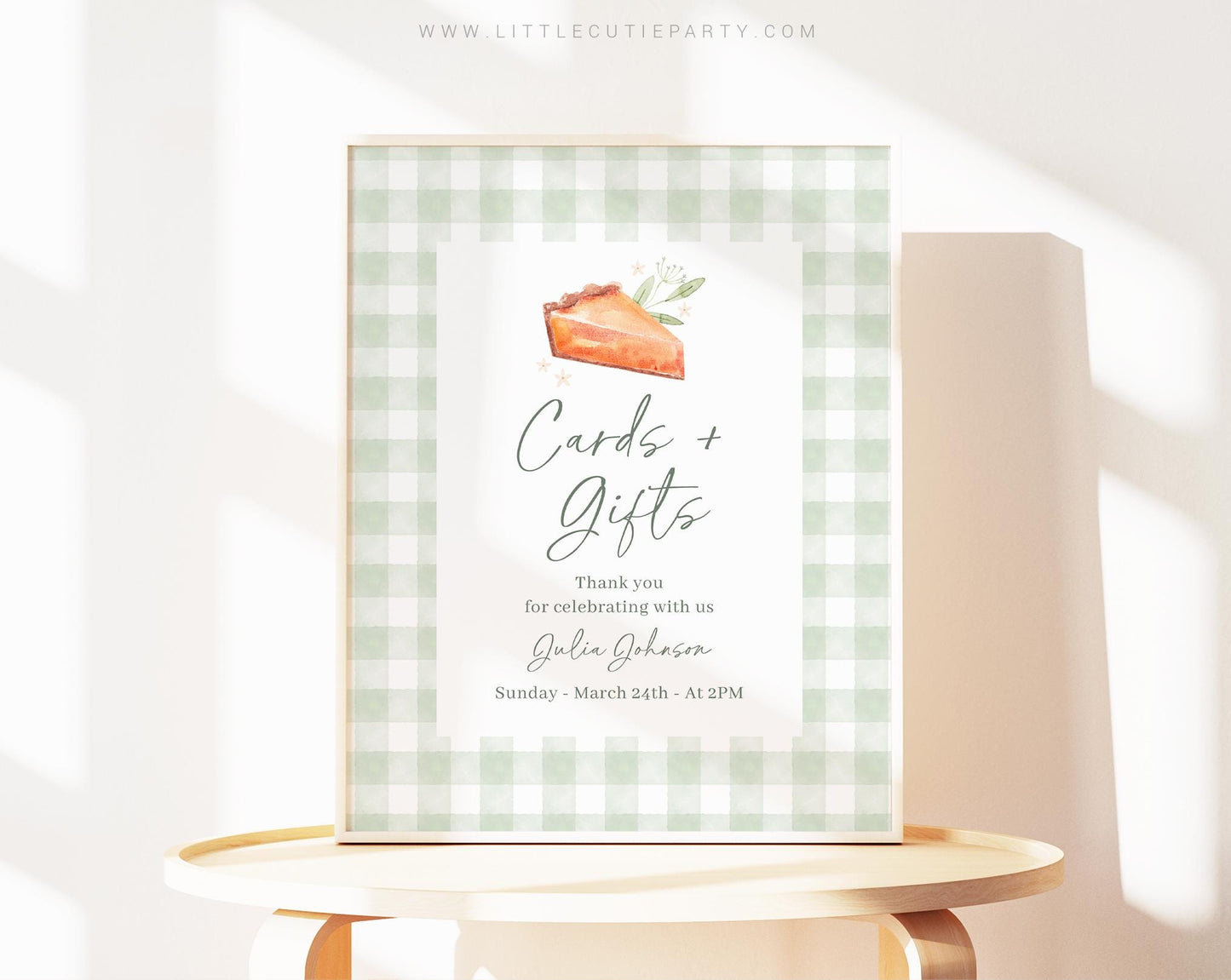Editable Cutie Pie Baby Shower Sign, Little Cutie Pie Custom Sign Template for Baby Shower Party with Sage Green Thanksgiving Theme CTPBS003
