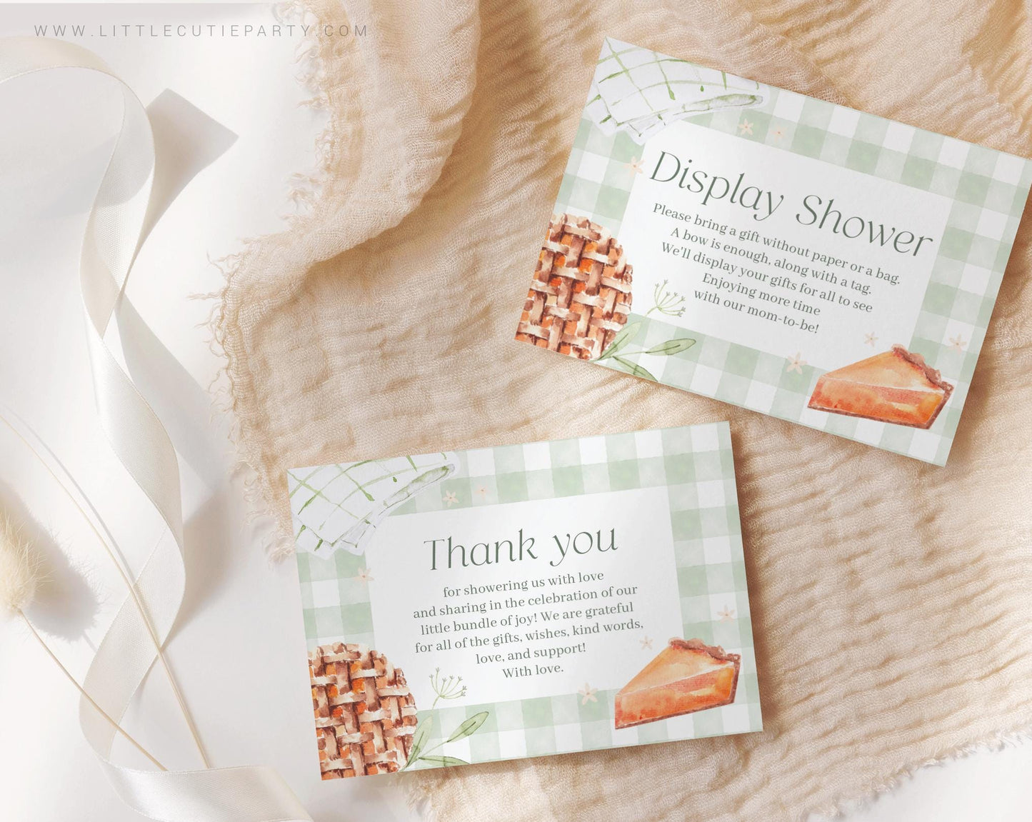 Editable Cutie Pie Baby Shower Thank you Card, Little Cutie Pie Sage Green Baby Shower Display Card for Thanksgiving Baby Shower CTPBS003
