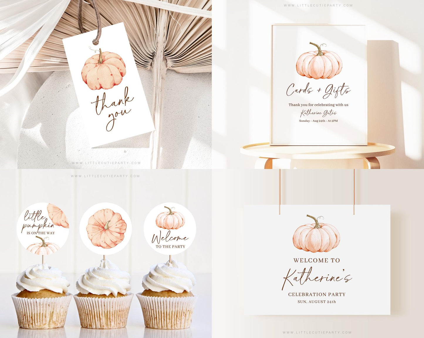 Editable Orange Pumpkin Baby Shower Invitation Bundle, Little Pumpkin is On The Way with Games Bundle and Fall Shower Decoration OPKBS003