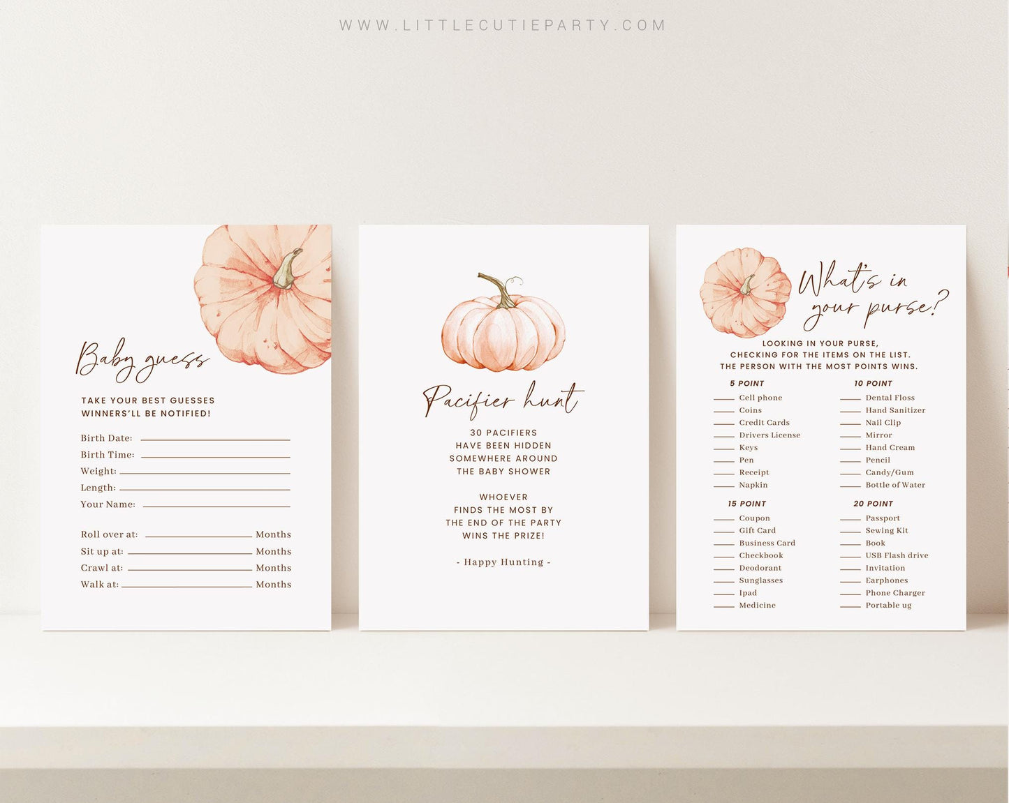 10 Editable Pumpkin Baby Shower Games, Little Pumpkin is on the Way Games Bundle OPKBS003