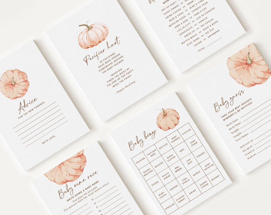 10 Editable Pumpkin Baby Shower Games, Little Pumpkin is on the Way Games Bundle OPKBS003