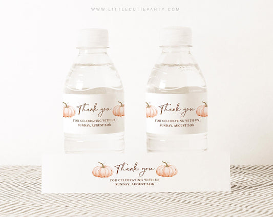 Editable Pumpkin Water Bottle Labels, Bottle Label for Sweet Little Pumpkin Baby Shower Decorations Theme OPKBS003