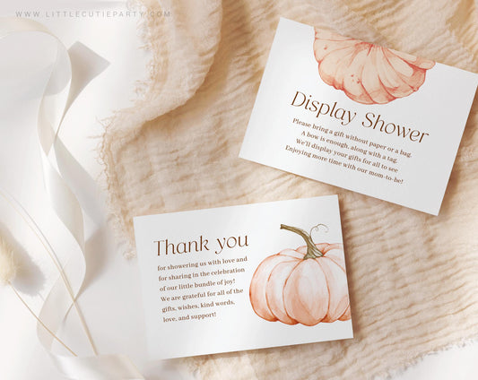 Editable Pumpkin Baby Shower Thank you Card, Baby Shower Display Card for Little Pumpkin Baby Shower OPKBS003