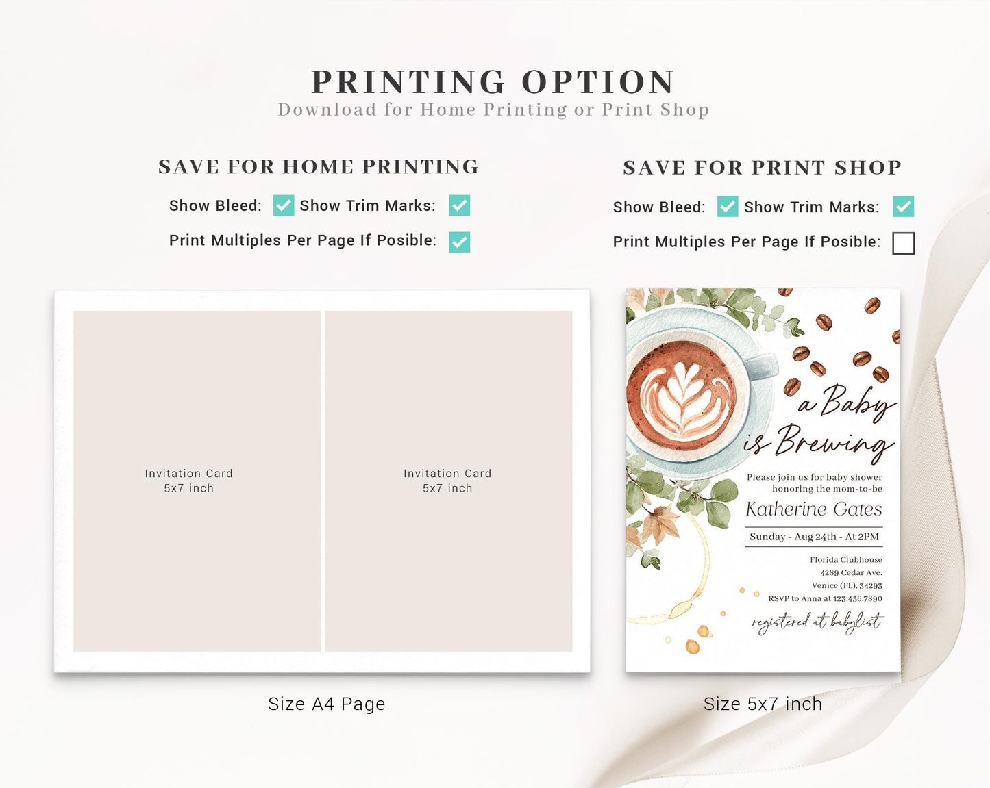 Editable A Baby is Brewing Invitation Baby Shower, Coffee Baby Shower Invite with Diaper Raffle, Books for Baby and Tag BRGBS001
