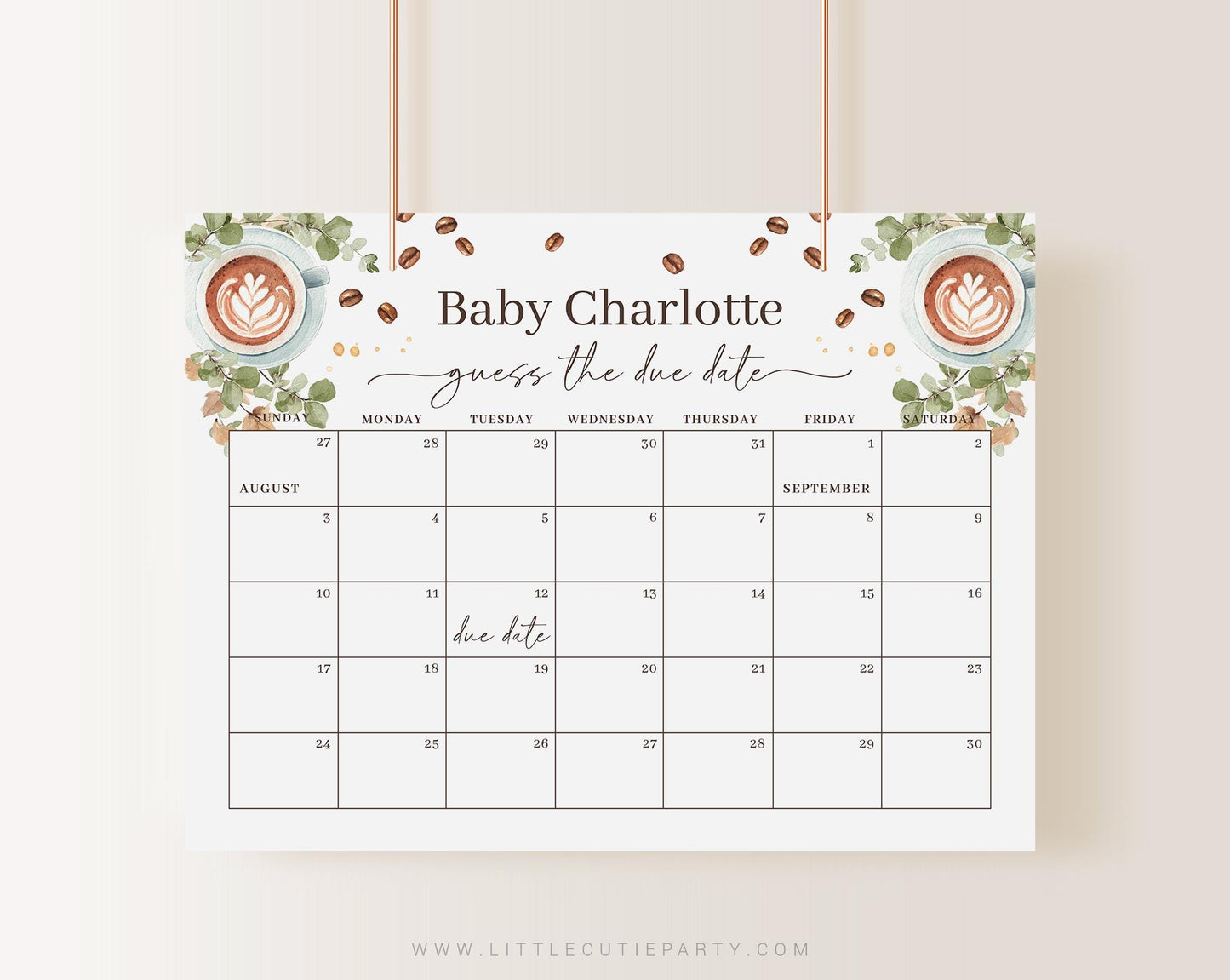 Baby is Brewing Shower Game: Due Date Calendar (Digital Download) BRGBS001