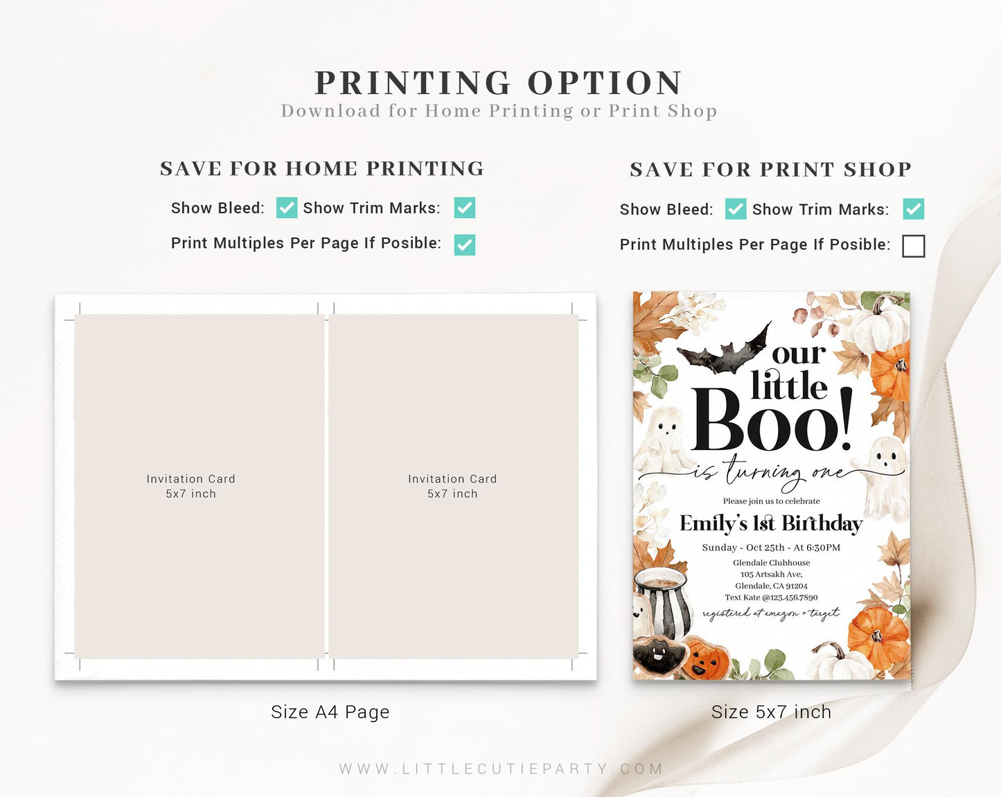 Editable Little Boo Birthday Invitation with Picture, Halloween First Birthday Invitation, Halloween Birthday Invitation with Tag LTBBD003