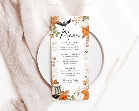 Editable Halloween Menu Template, Little Boo Party Menu Template, Little Boo Baby Shower, Little Boo Birthday Decor LTBBD003