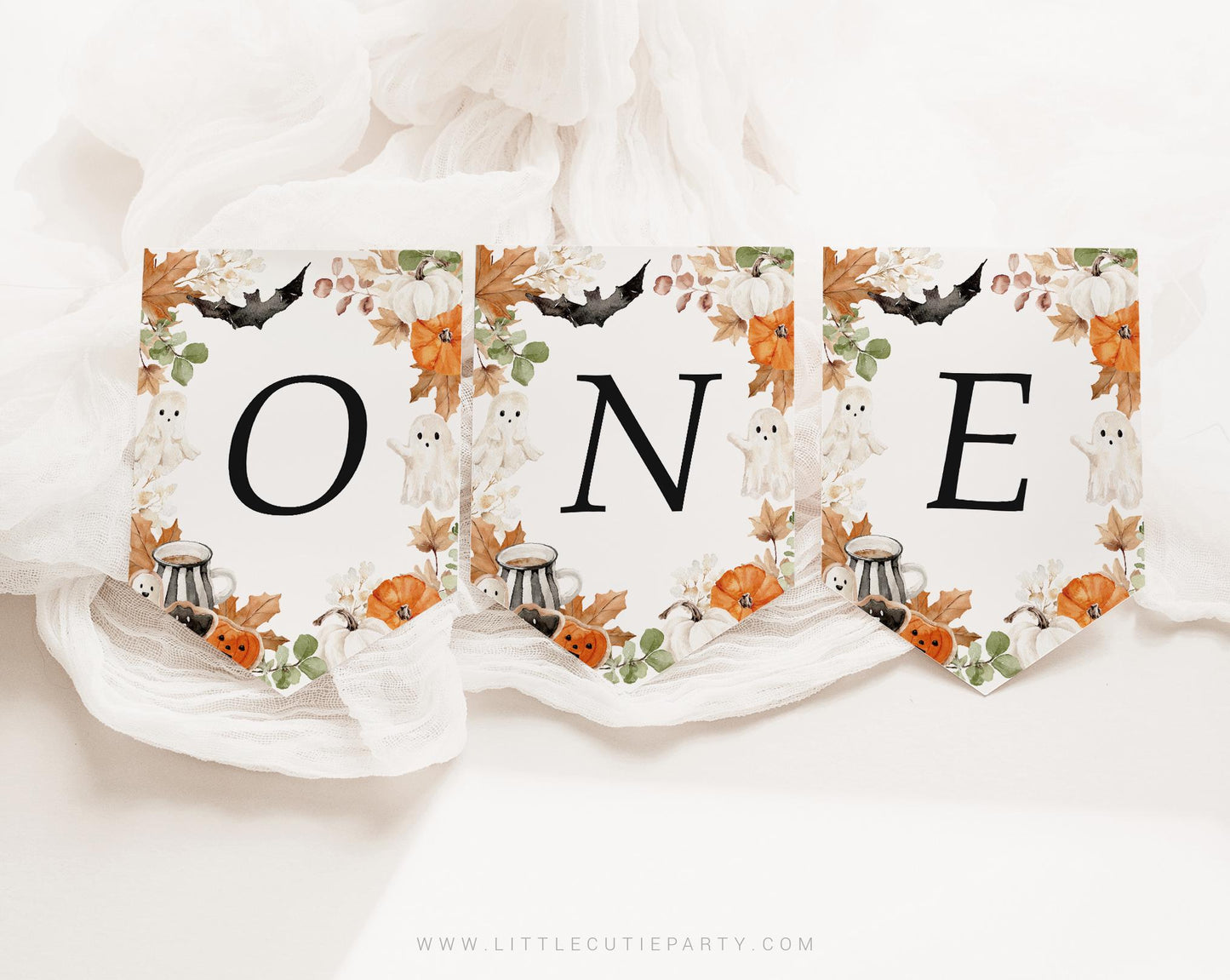Editable Halloween Birthday High Chair Banner, ONE Banner, Highchair Garland, Little Boo  First Birthday Decorations LTBBD003