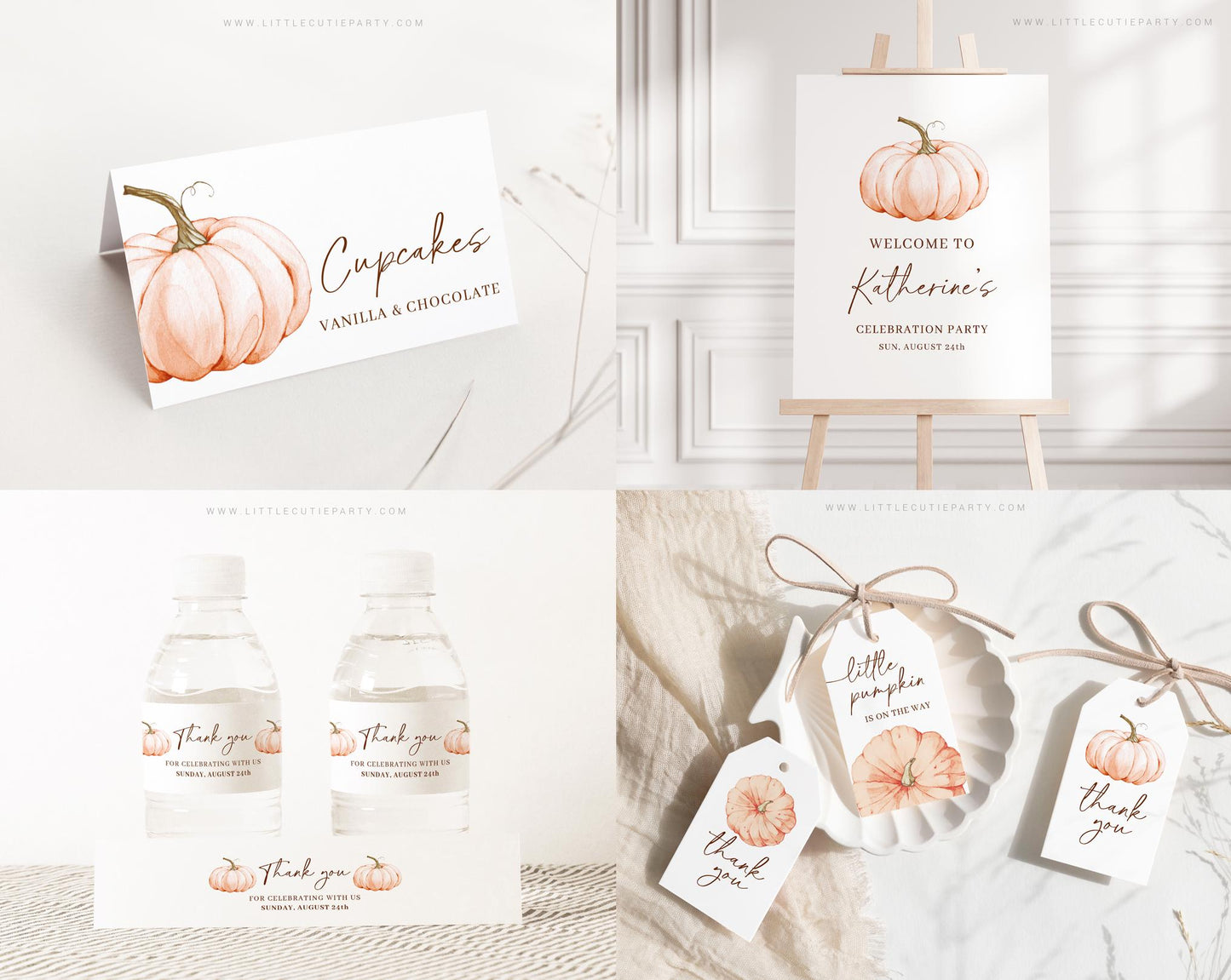 Editable Orange Pumpkin Baby Shower Invitation Bundle, Little Pumpkin is On The Way with Games Bundle and Fall Shower Decoration OPKBS003