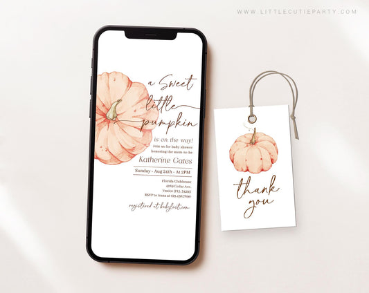 Editable Pumpkin Baby Shower Invites, Sweet Little Pumpkin Baby Shower Invite, Digital Invite for Baby Shower OPKBS003