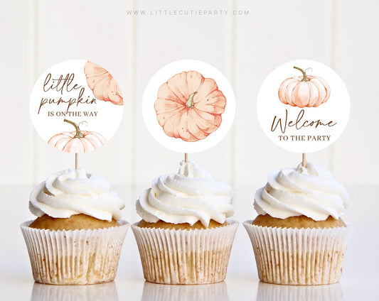 Editable Pumpkin Cake Topper, Cupcake Toppers, Cake Topper Template, Sweet Little Pumpkin Baby Shower Decorations OPKBS003