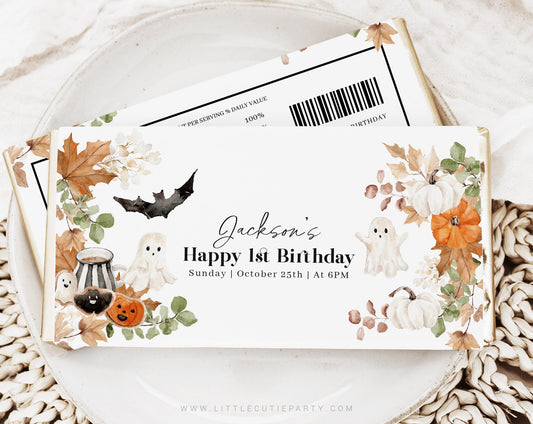 Editable Halloween Birthday Chocolate Bar Wrapper, Little Boo Birthday Candy Bar Wrapper, Little Boo Birthday Decor LTBBD003