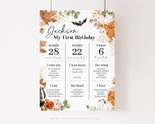 Editable Little Boo Birthday Milestone Sign, Halloween First Year Milestone Board, 1st Birthday Milestone Poster LTBBD003