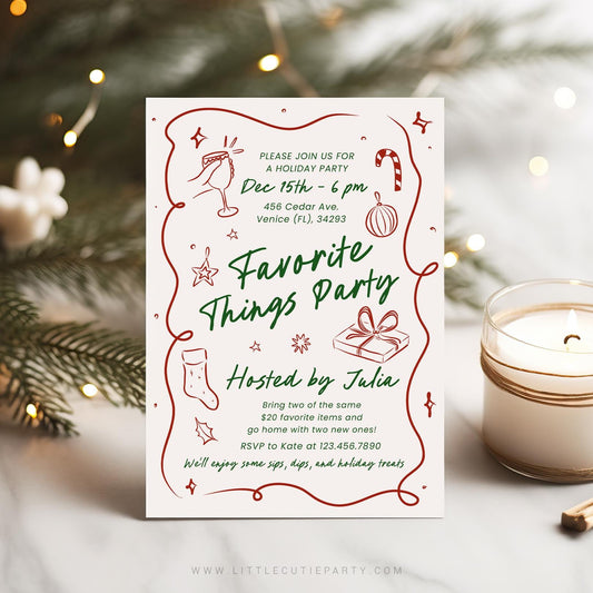 Favorite Things Invite Editable Template with Favorite Things Party Menu 4x9 FAV001 - image 2